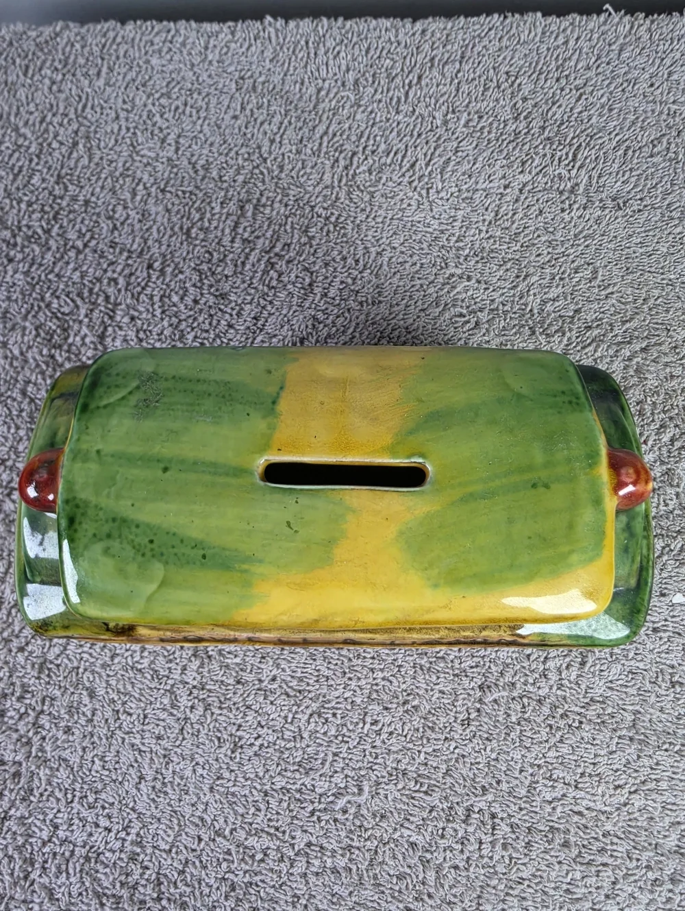 Vintage San Francisco Cable Car Ceramic Bank - Green & Gold